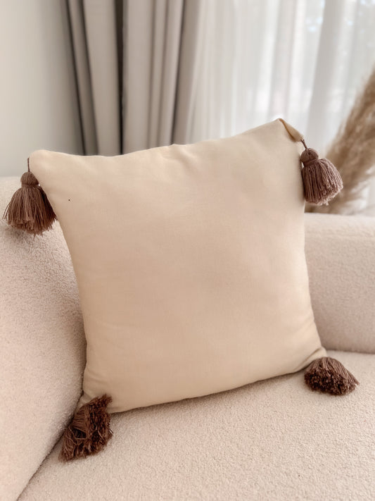 Creme Pillow Case with Brown Tassels