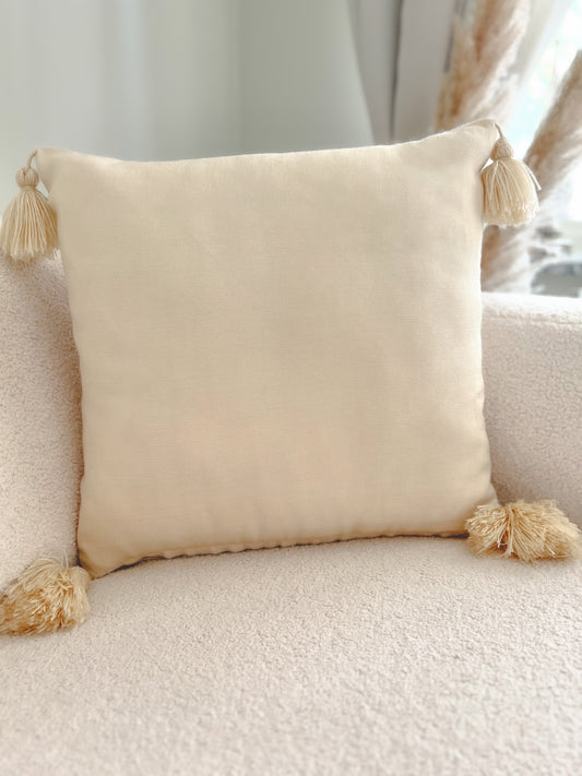 Creme Pillow Case with Beige Tassels