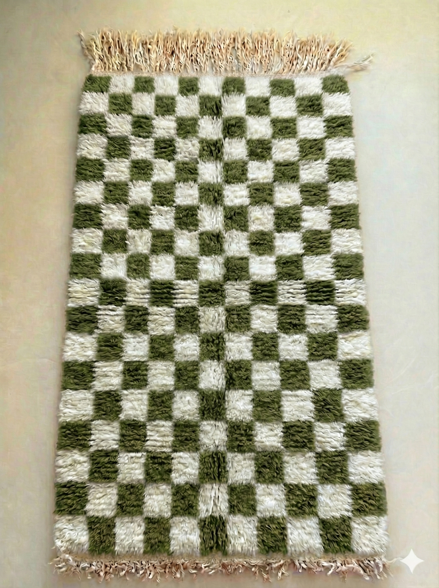 Organic Moroccan Checkerboard Rug - Botanical Green